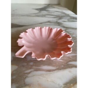 Delagar Trinket Tray Pink Leaf Soap Dish Vintage Plastic Scalloped Made in USA